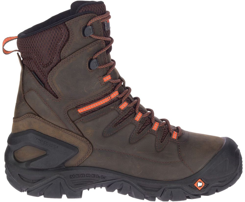 Botas Homem - Merrell Strongfield Couro 8" Thermo Waterproof Comp Toe Wide Width - Marrom - FEB71386